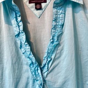 Tommy Hilfiger Long Sleeve Turquoise Ruffled Blouse.  100% Cotton. Size:6